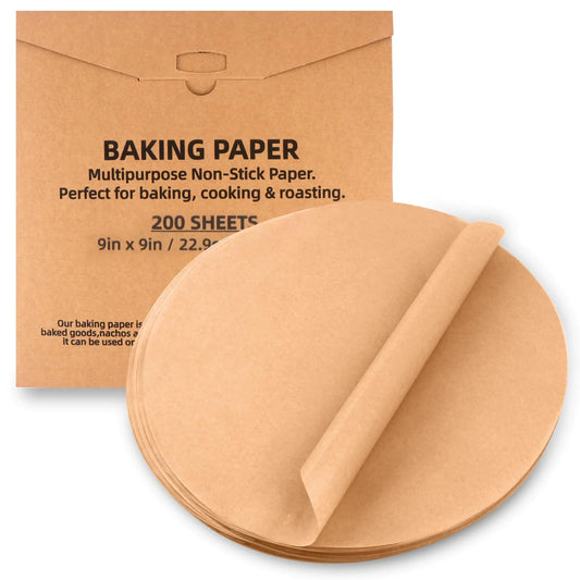 200 Pcs Parchment Paper Baking Sheets Round 9 InchRound Cake Pan Parchment linersBaking Parchment Non-Stick Baking Parchment Paper CirclesBaking Air Fryer Steaming Bread Cup Cake(Brown-9")