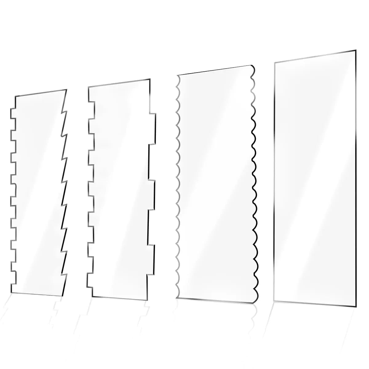 4 Pieces Large Clear Acrylic Cake Scraper Set Cakes Smoother Scraper Cake Stripes Edge Contour Comb for DIY Icing Frosting Buttercream Cream Decorating Kitchen Baking Tool Mousse Pastry Cutter