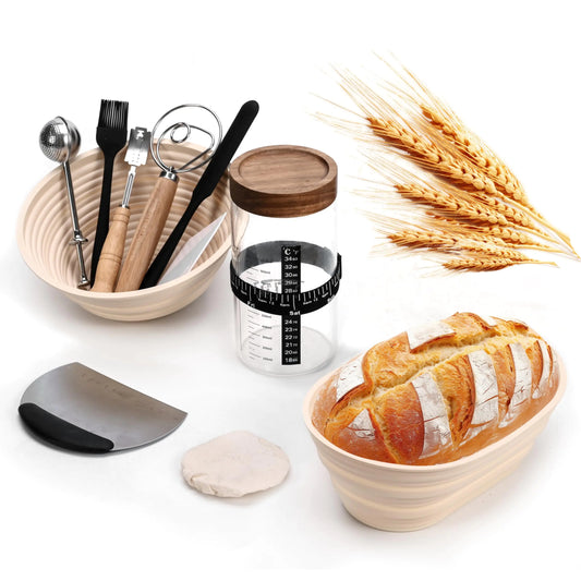 Sourdough Starter Kit 40oz Sourdough Starter Jar with Bread Sling 2 Silicone Banneton 9 Bread Proofing BasketsComplete Sourdough Bread Baking Supplies for Beginners