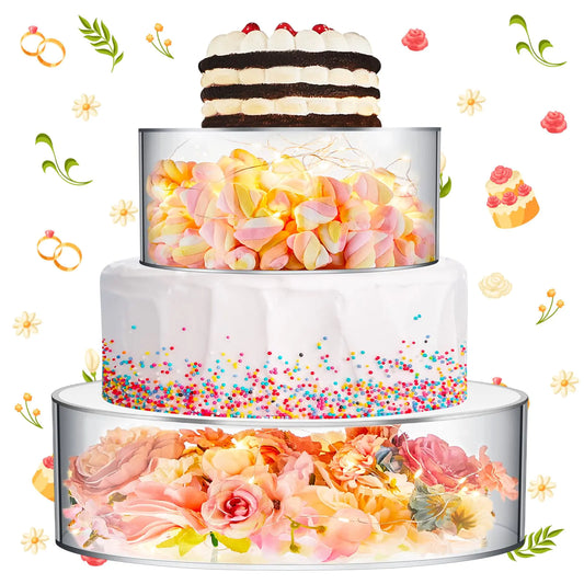Sunnyray 2 Pcs Acrylic Cake Stands for Dessert Table Clear Fillable Cake Riser Cupcake Cake Tier with LED Strings for Birthday Wedding Holiday Party Display(8 12)