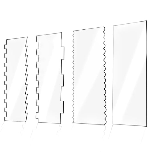 4 Pieces Large Clear Acrylic Cake Scraper Set Cakes Smoother Scraper Cake Stripes Edge Contour Comb for DIY Icing Frosting Buttercream Cream Decorating Kitchen Baking Tool Mousse Pastry Cutter
